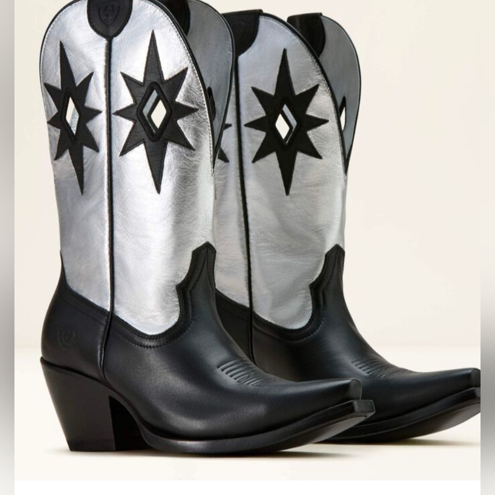 🖤🔹️ARIAT 🔹️black/ Silver Leather Starlight X Toe Western Boot